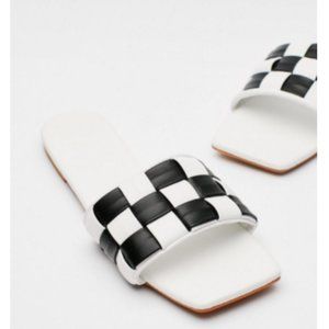 NWT Faux Leather Check Two Tone Sandals